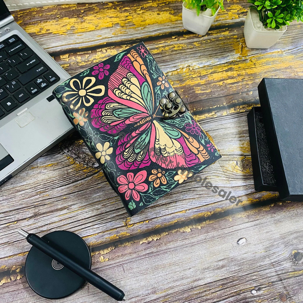 Butterfly Leather Journal: Antique Colorful Paper Book of Shadows