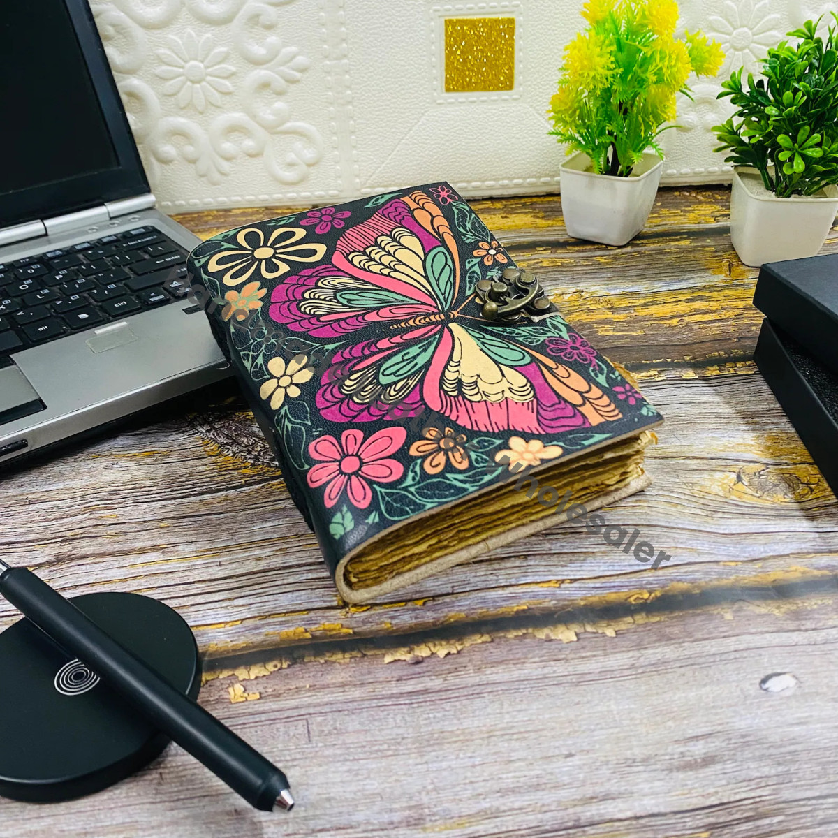 Butterfly Leather Journal: Antique Colorful Paper Book of Shadows