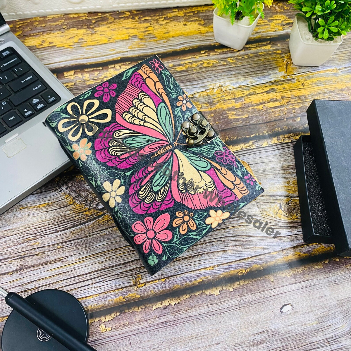 Butterfly Leather Journal: Antique Colorful Paper Book of Shadows