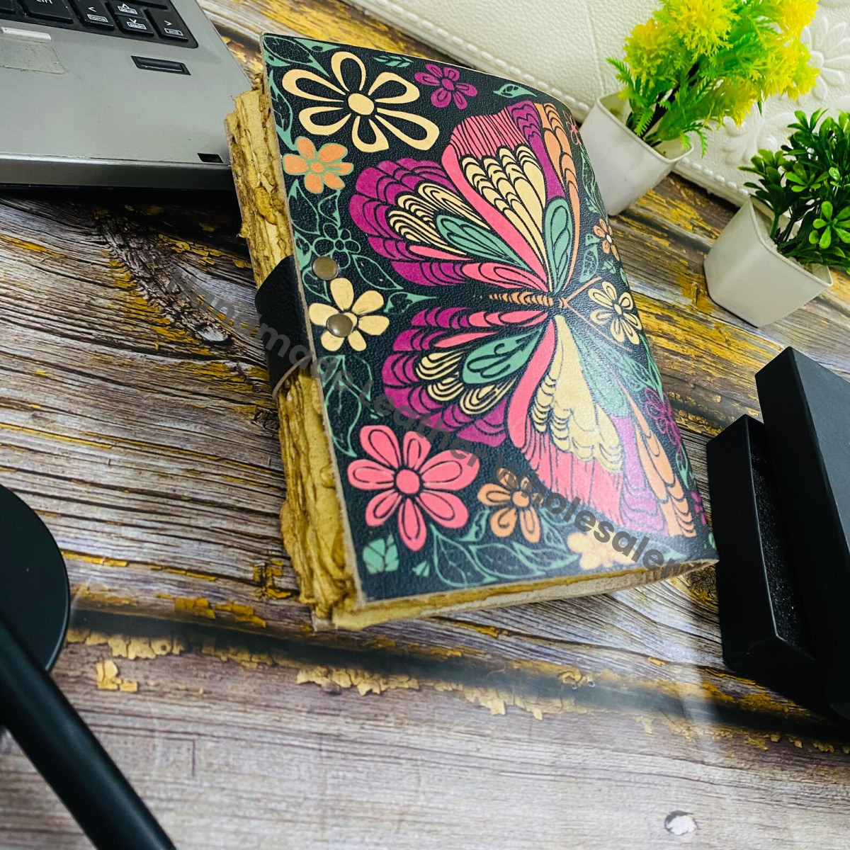 Butterfly Leather Journal: Antique Colorful Paper Book of Shadows