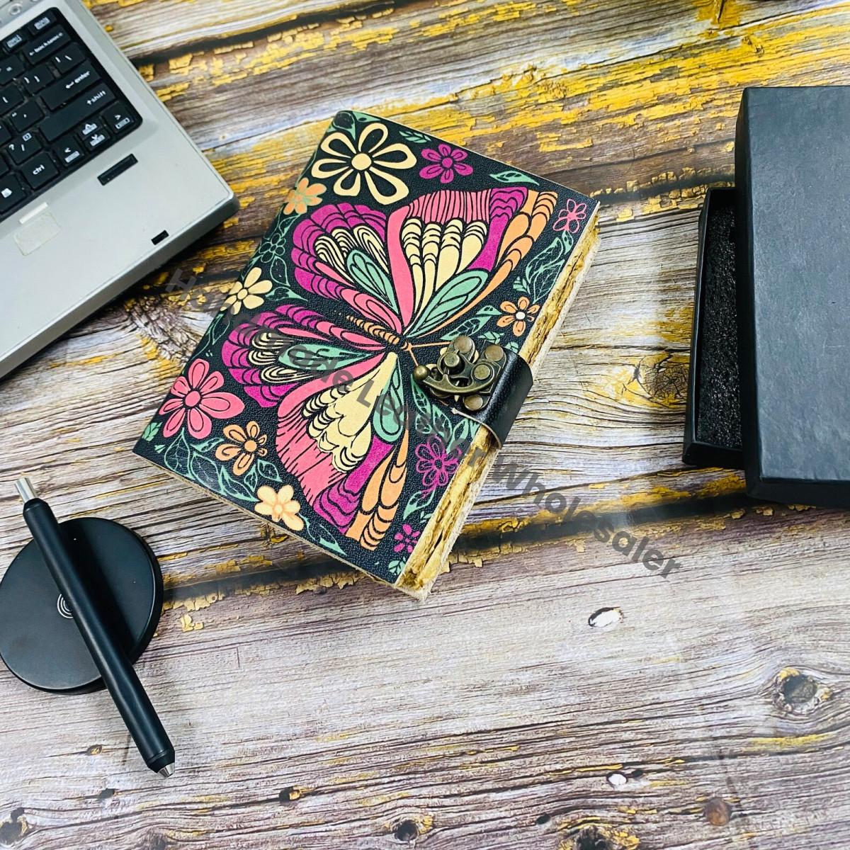 Butterfly Leather Journal: Antique Colorful Paper Book of Shadows