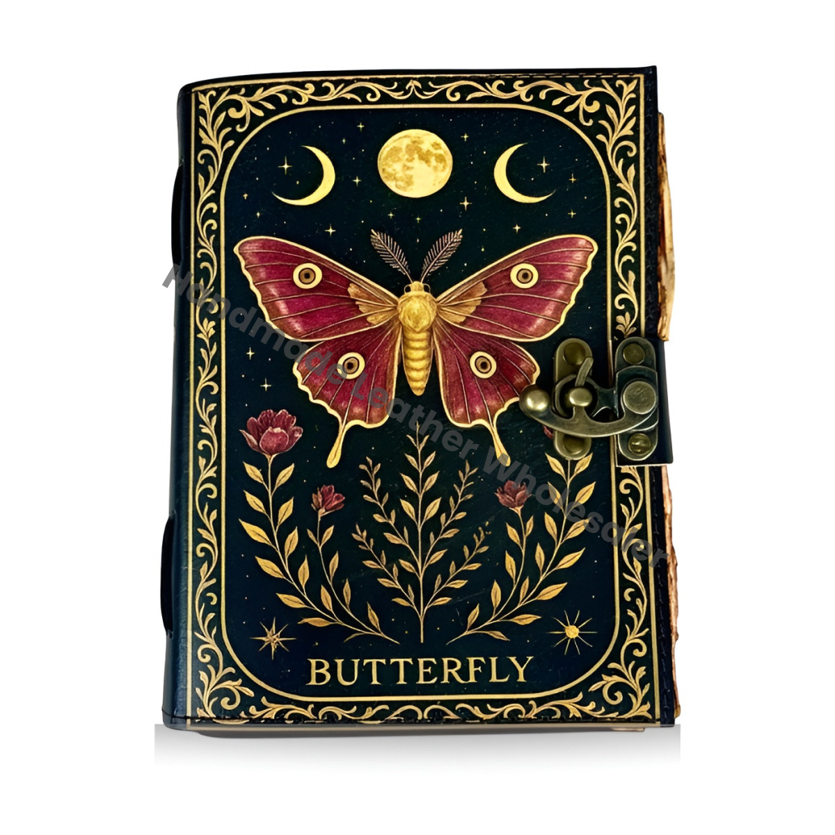 Butterfly Leather Journal with Lock – Pages Vintage Grimoire Book of Shadows, Wiccan Witchcraft Spellbook, Gothic Witchy Diary