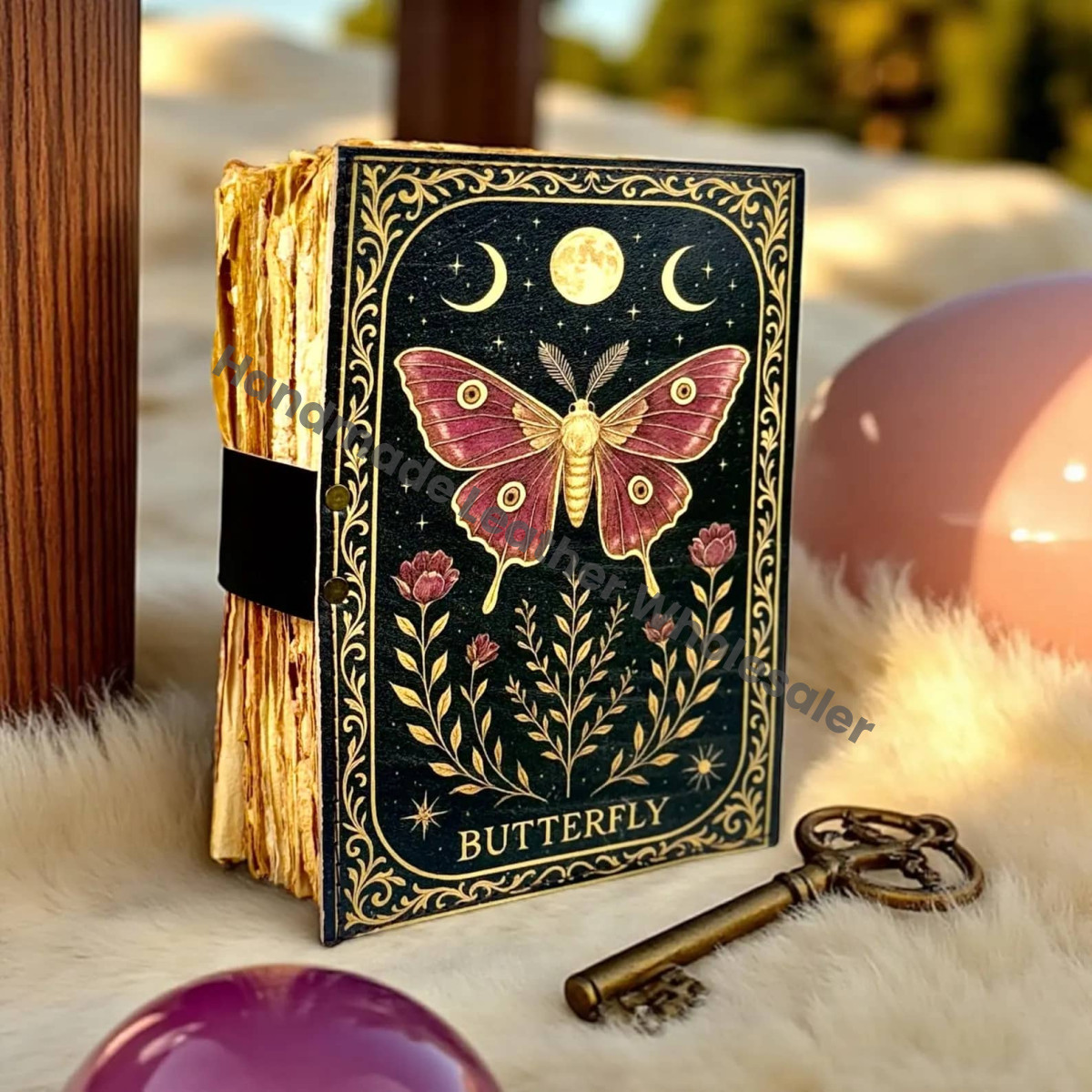 Butterfly Leather Journal with Lock – Pages Vintage Grimoire Book of Shadows, Wiccan Witchcraft Spellbook, Gothic Witchy Diary