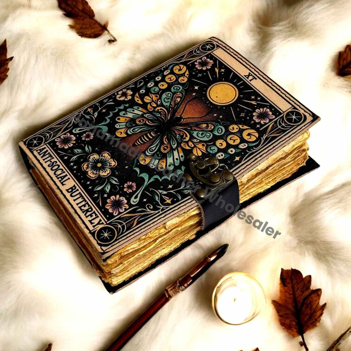 Butterfly Leather Journal with Lock –  Vintage Grimoire Book of Shadows, Wiccan Witchcraft Spellbook, Gothic Witchy Diary