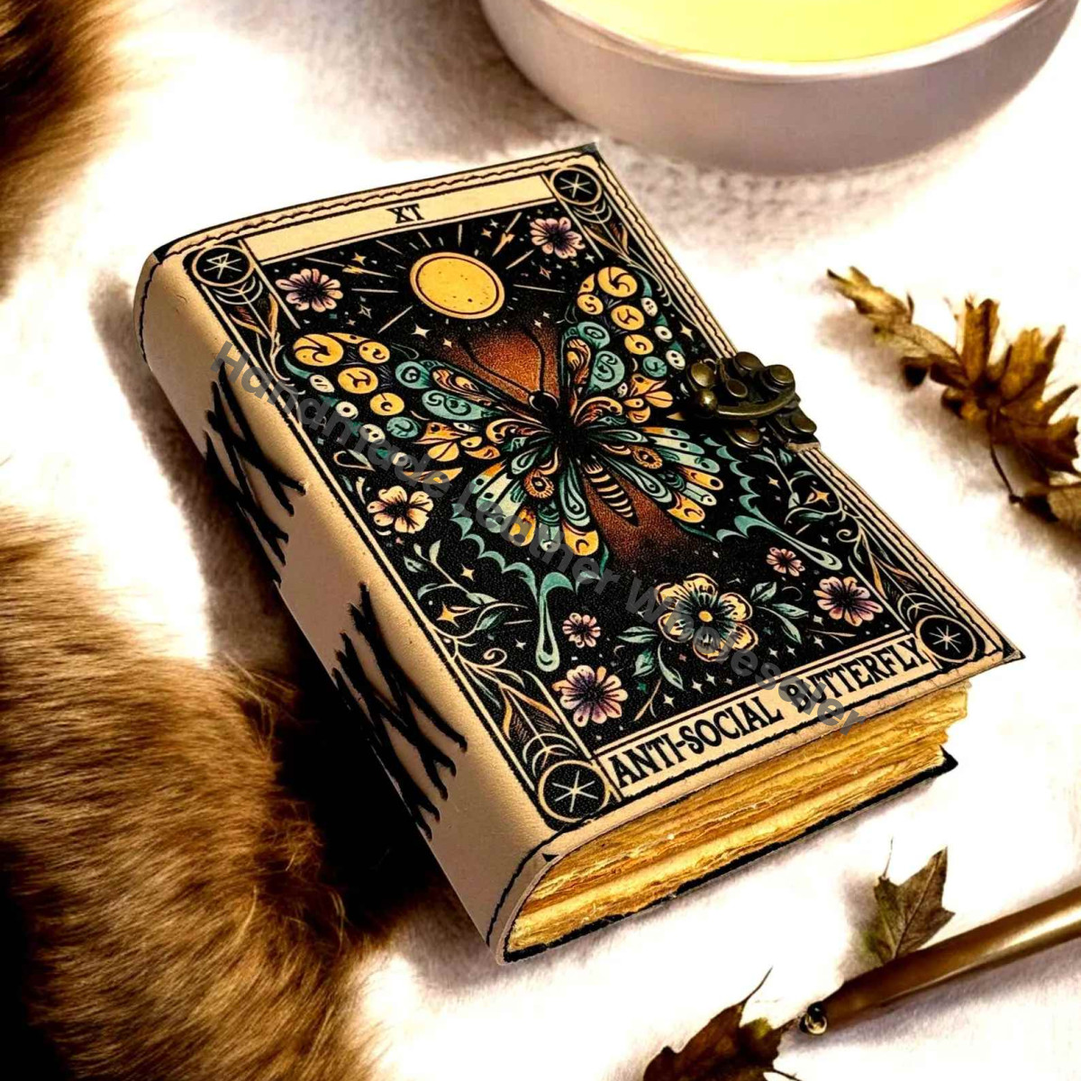 Butterfly Leather Journal with Lock –  Vintage Grimoire Book of Shadows, Wiccan Witchcraft Spellbook, Gothic Witchy Diary