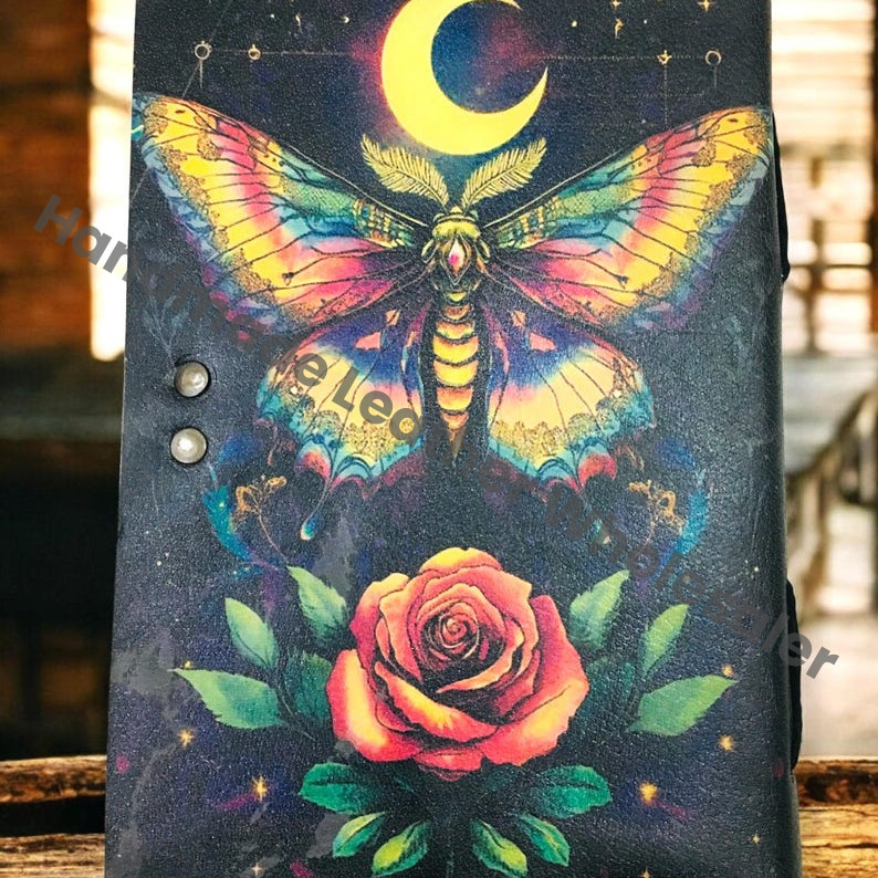 Butterfly Rose Leather Journal – Handmade Deckle Edge Paper, Antique Latch