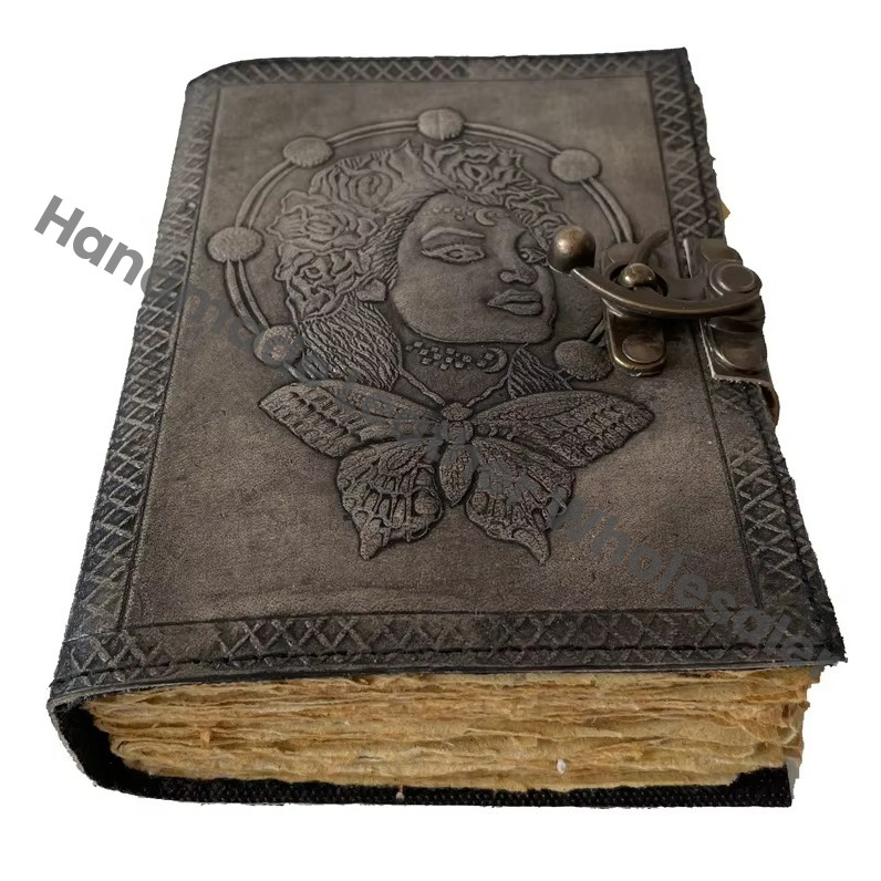Butterfly With Women Vintage Leather Journal Flower Embossed Office Notebook Handbook Writing Journal Diary Sketchbook Journal