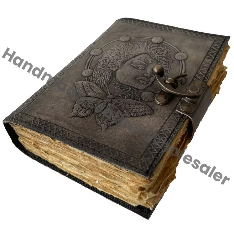 Butterfly With Women Vintage Leather Journal Flower Embossed Office Notebook Handbook Writing Journal Diary Sketchbook Journal