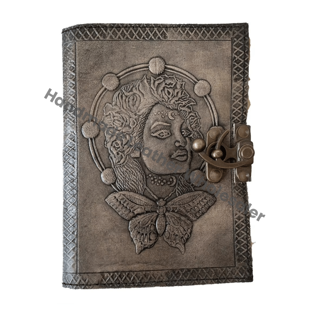 Butterfly With Women Vintage Leather Journal Flower Embossed Office Notebook Handbook Writing Journal Diary Sketchbook Journal