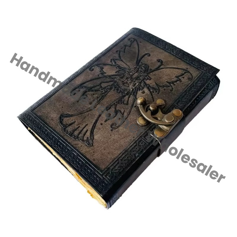 Butterfly Women Handmade Embossed Deckle Art Vintage Leather Book of Spells Celtic Wiccan Journals for Writing Prop Charcoal