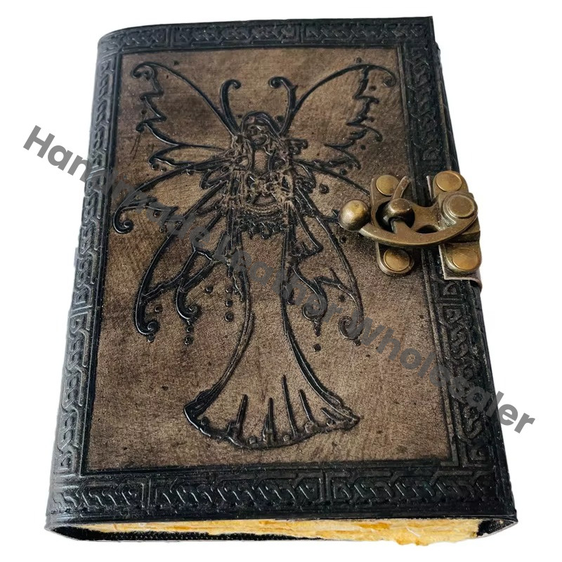 Butterfly Women Handmade Embossed Deckle Art Vintage Leather Book of Spells Celtic Wiccan Journals for Writing Prop Charcoal
