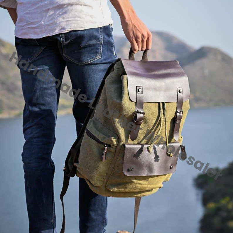 Canvas & Crazy Horse Leather Travel Backpack: Personalized Rucksack
