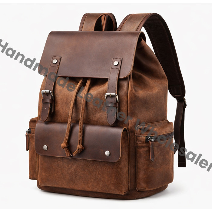 Canvas & Crazy Horse Leather Travel Backpack: Personalized Rucksack