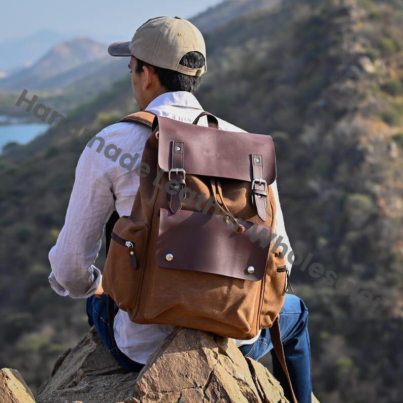 Canvas & Crazy Horse Leather Travel Backpack: Personalized Rucksack
