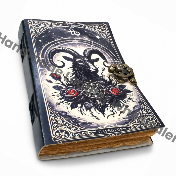 Capricorn Leather Journal: Vintage Grimoire, Blank Book of Shadows.