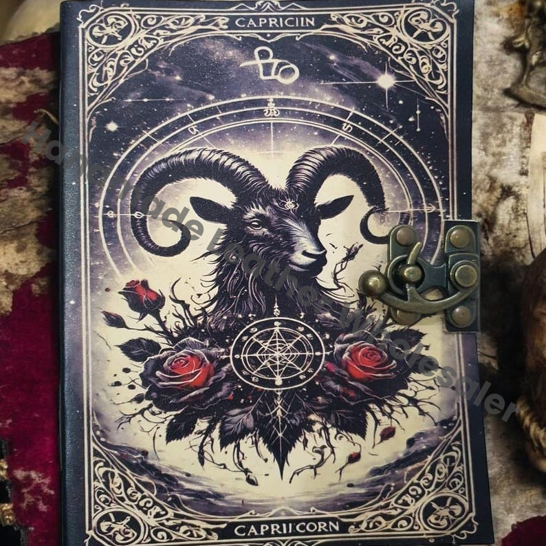 Capricorn Leather Journal: Vintage Grimoire, Blank Book of Shadows.