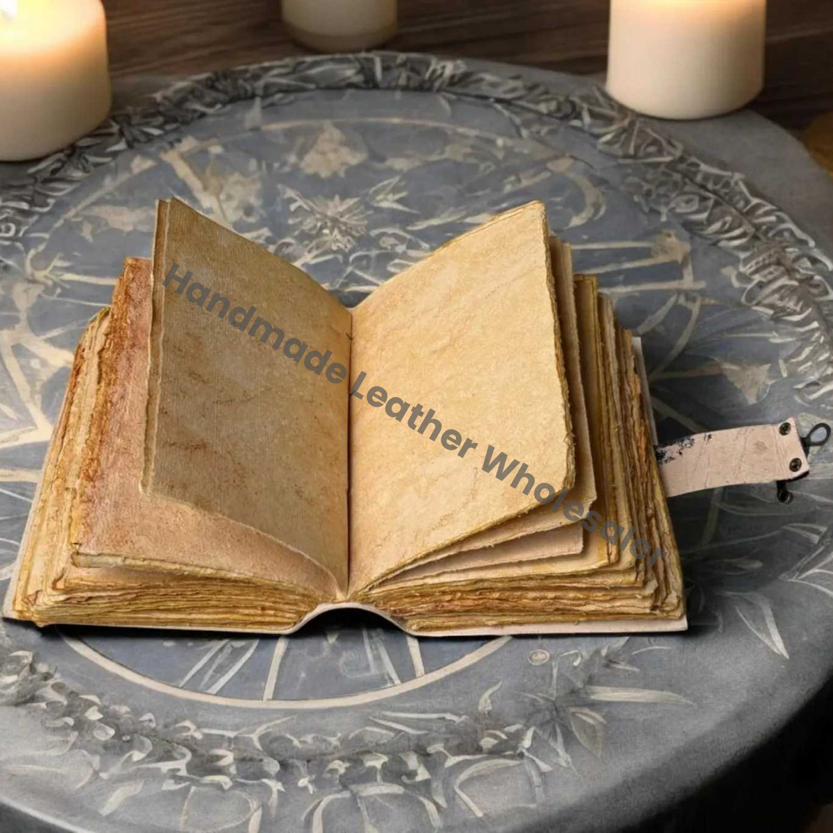 Cat Leather Grimoire Journal: Handmade Book of Shadows with Lock