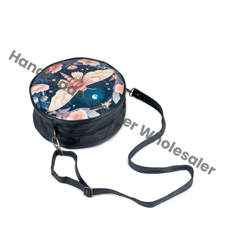 Celestial Gothic Luna moth Cute women crossbody purse Round Messenger Bag five design Variation Shoulder Purse leather strap Satchel Bag