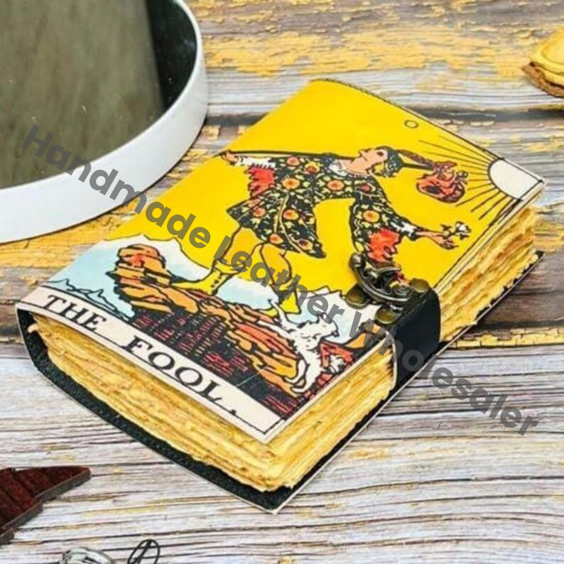 Celestial The Fool Leather Journal | Handmade Grimoire Girl Spell Book | Antique lock Closure | Christmas Gifts for Him & her