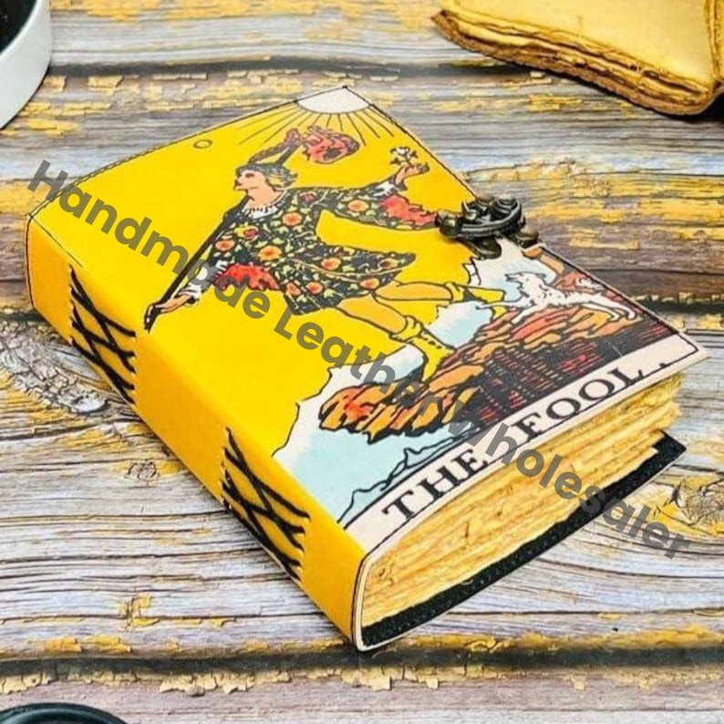 Celestial The Fool Leather Journal | Handmade Grimoire Girl Spell Book | Antique lock Closure | Christmas Gifts for Him & her