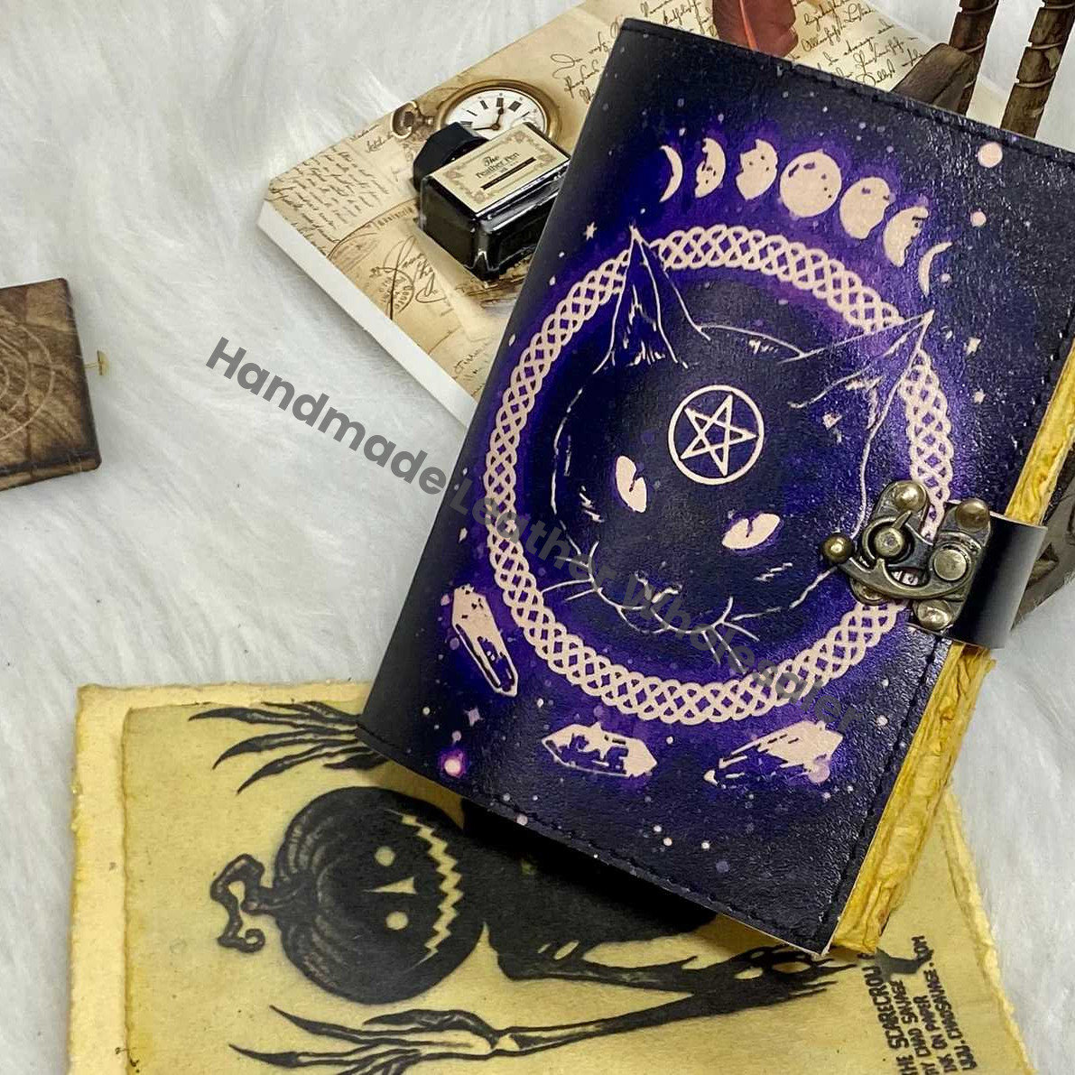 Celtic Cat Leather Journal: Vintage Book of Shadows Grimoire