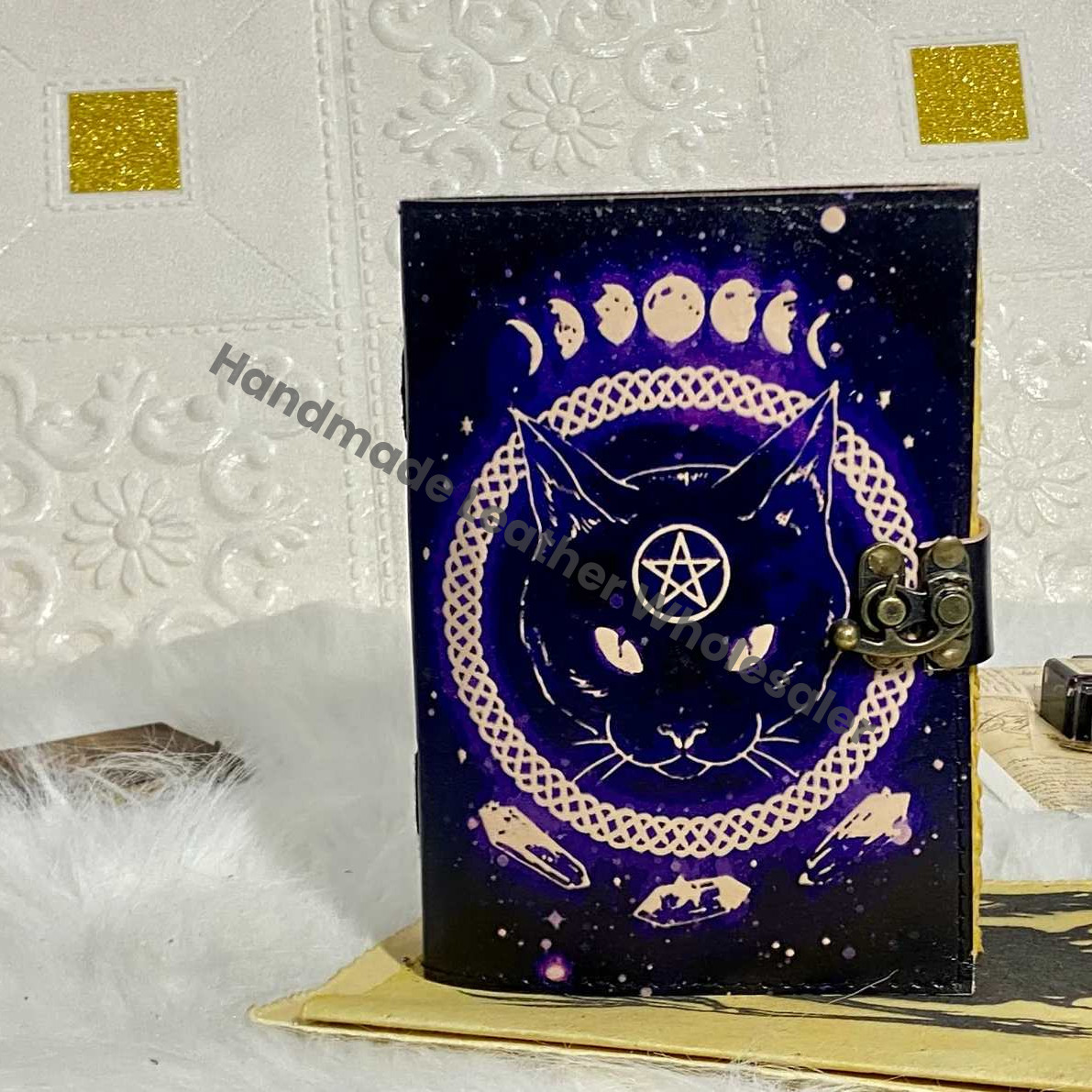 Celtic Cat Leather Journal: Vintage Book of Shadows Grimoire