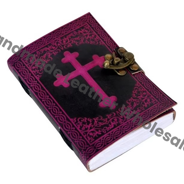 Celtic Cross Leather Spiral Binding Handmade Black Pink Journal for Women Large Size Gift Supplies Genuine Leather Lock Diary