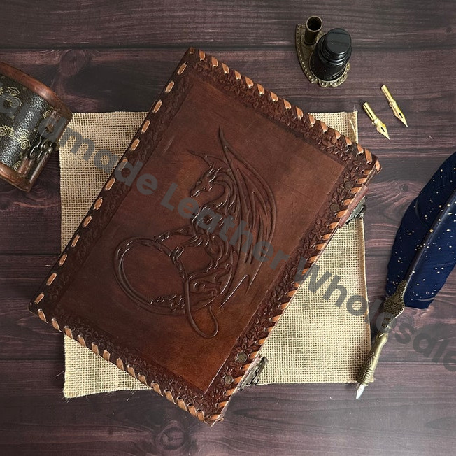 Celtic Dragon Embossed Leather Journal, Handmade Writing Notebook