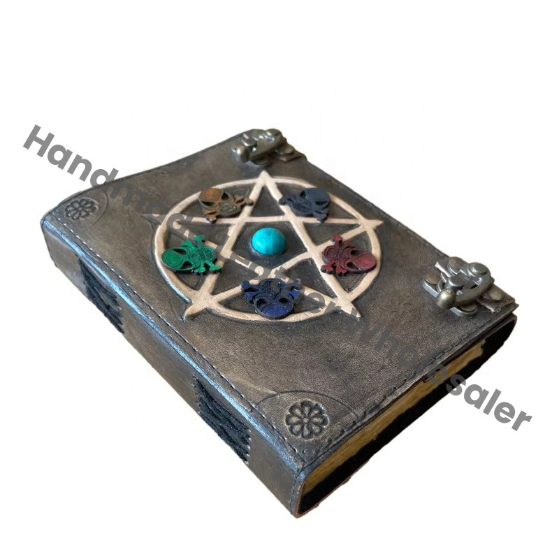 Celtic Pentacle Embossed Leather Journal Skull Craft Perfect Gift Genuine Leather Deckle Paper Options Antique Stone Notebooks