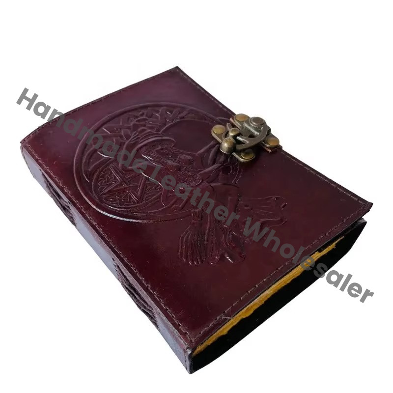 Celtic Wiccan Address Book Journal Writing Brown Leather Handmade Eco-friendly Embossed Deckle Paper Gift Diary