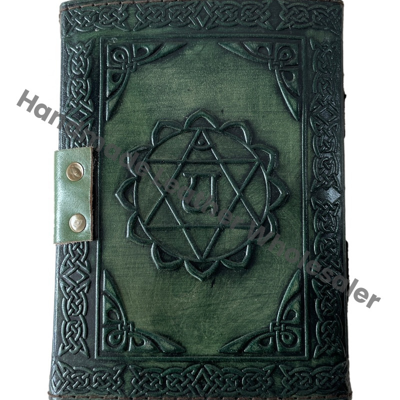 Chakra Composition Leather Hardcover Notebook Journal Rainbow Wide Ruled Green Seven Chakras Yoga Meditation Balance Gift