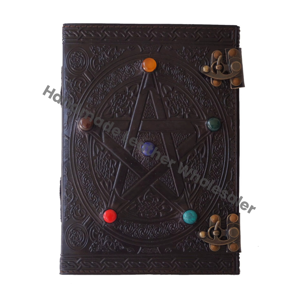 Chakra Notebooks New Pentagram Leather Journal Large Celtic Embossed Leather Journal With Lock Journal With Stone