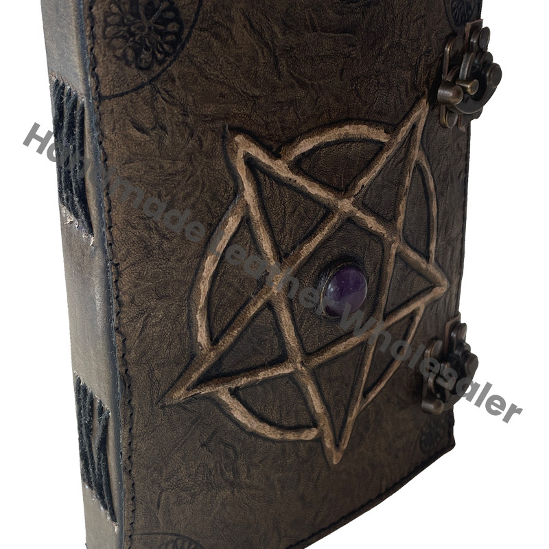Charcoal Leather Journal Pentagram Notebook Hardcover Custom Design Planner Antique Book Spiral Diary Recyclable Handmade
