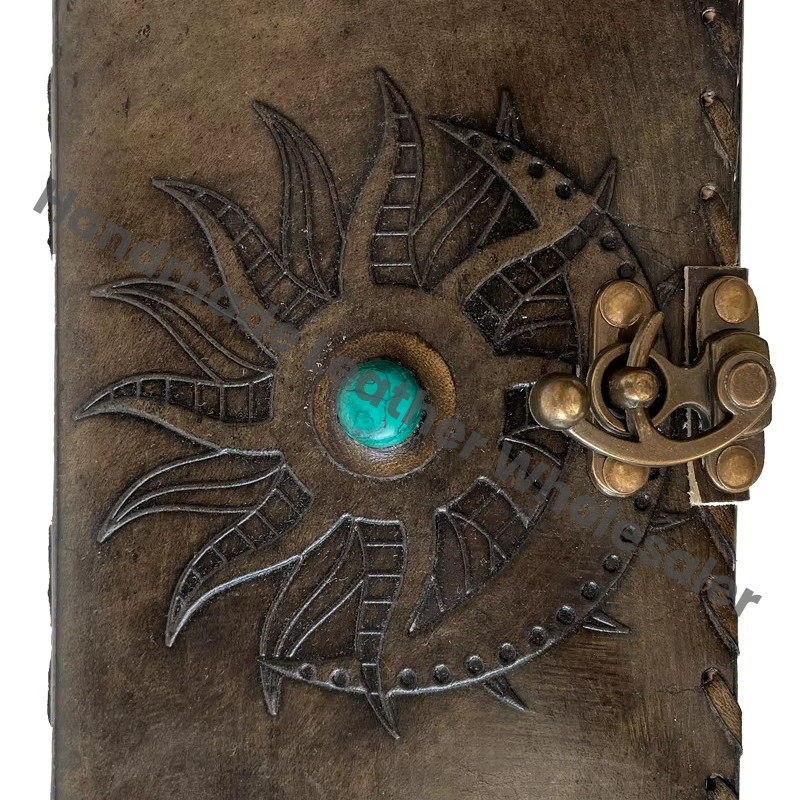 Charcoal Sun and Moon Tree of Life Customizable Personalized Leather Hardcover Diary 2022 Gift Edition