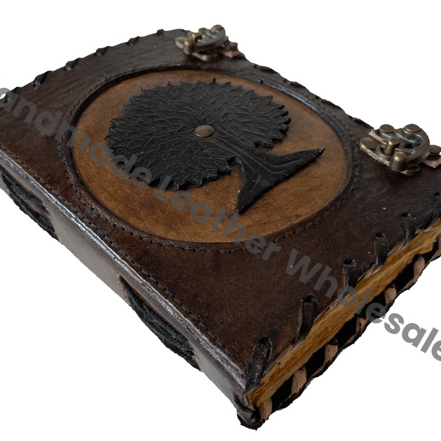 Charcoal Tree of Life Hardcover Journal Vintage Bound Leather Cover Handmade Recyclable Paper Custom Logo Option Gift