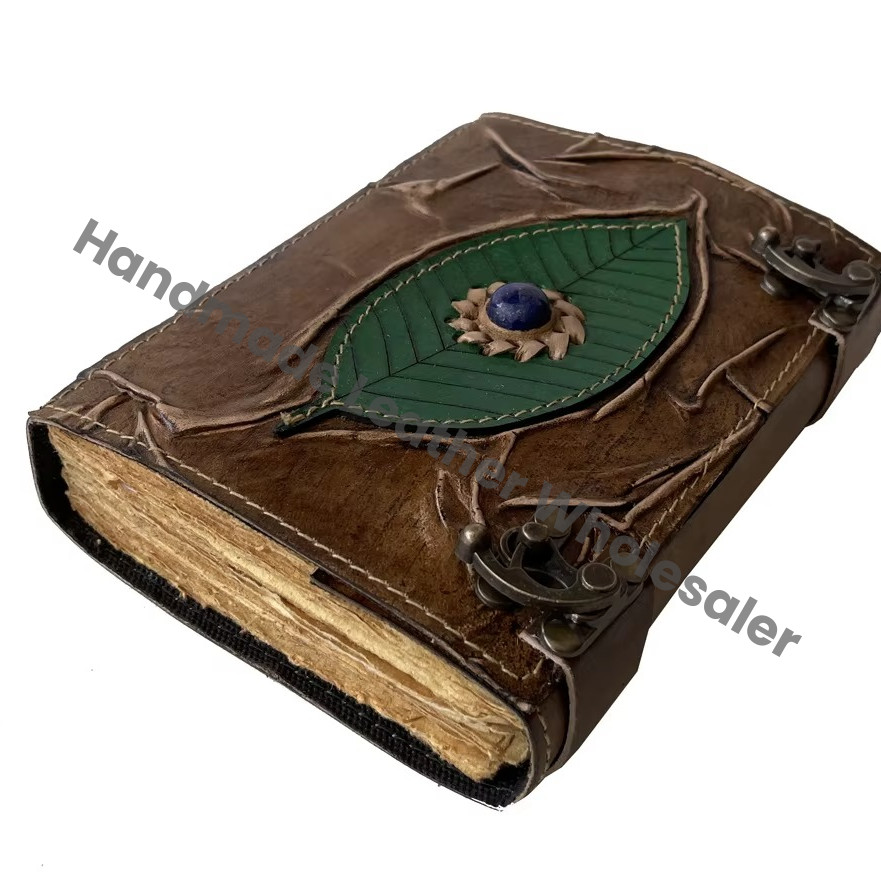 Charcoal Vintage Personalized Custom Design Leather Hardcover Diary with Deckle Paper -Perfect Gift
