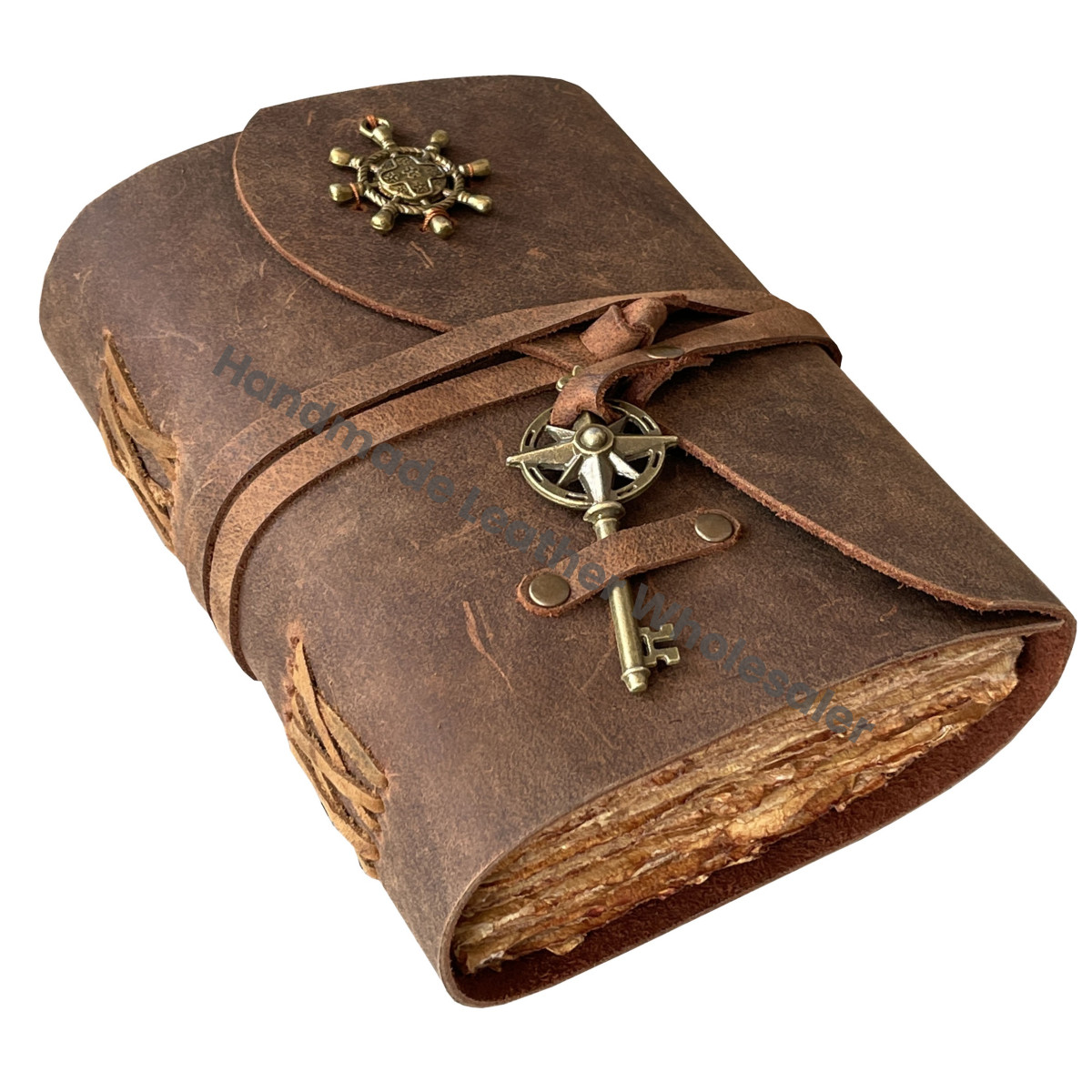 Custom Design Compass Key Notebook Brown Antique Leather Journal Recyclable Handmade Paper Custom Logo Option Wholesale
