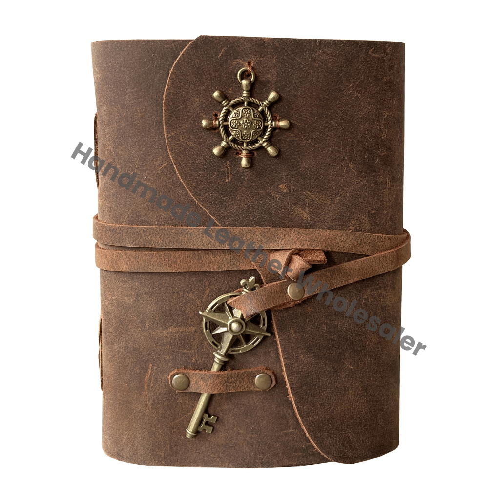 Custom Design Compass Key Notebook Brown Antique Leather Journal Recyclable Handmade Paper Custom Logo Option Wholesale
