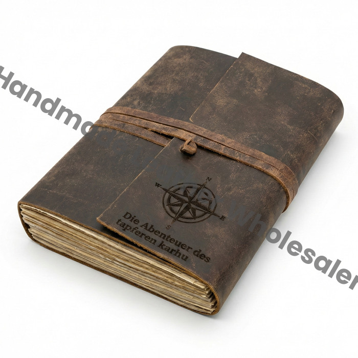 Custom Engraved Full Grain Rustic Leather Journal Notebook – Handmade Travel Writing Diary with Strap