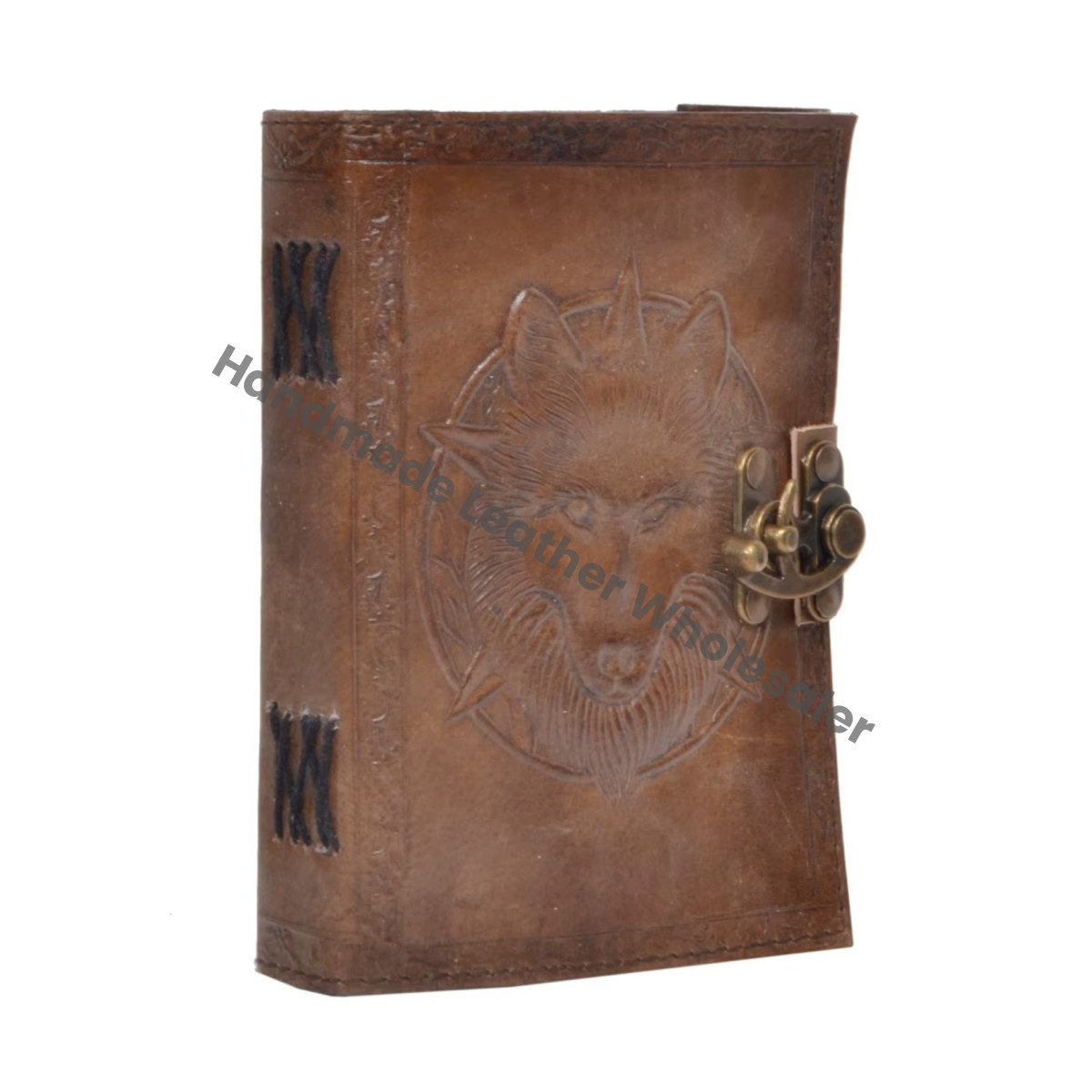Custom Made Wolf Embossed Leather Journals with Thermal Binding Vintage Look Handmade Paper Gift for Resale
