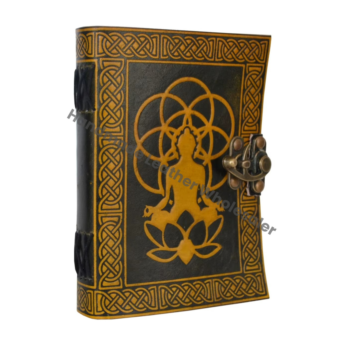 Customized Organizer Handcraft Leather Journal Buddha Embossed Handbook Notebook Organizer Book Diary Vintage Bound Planner