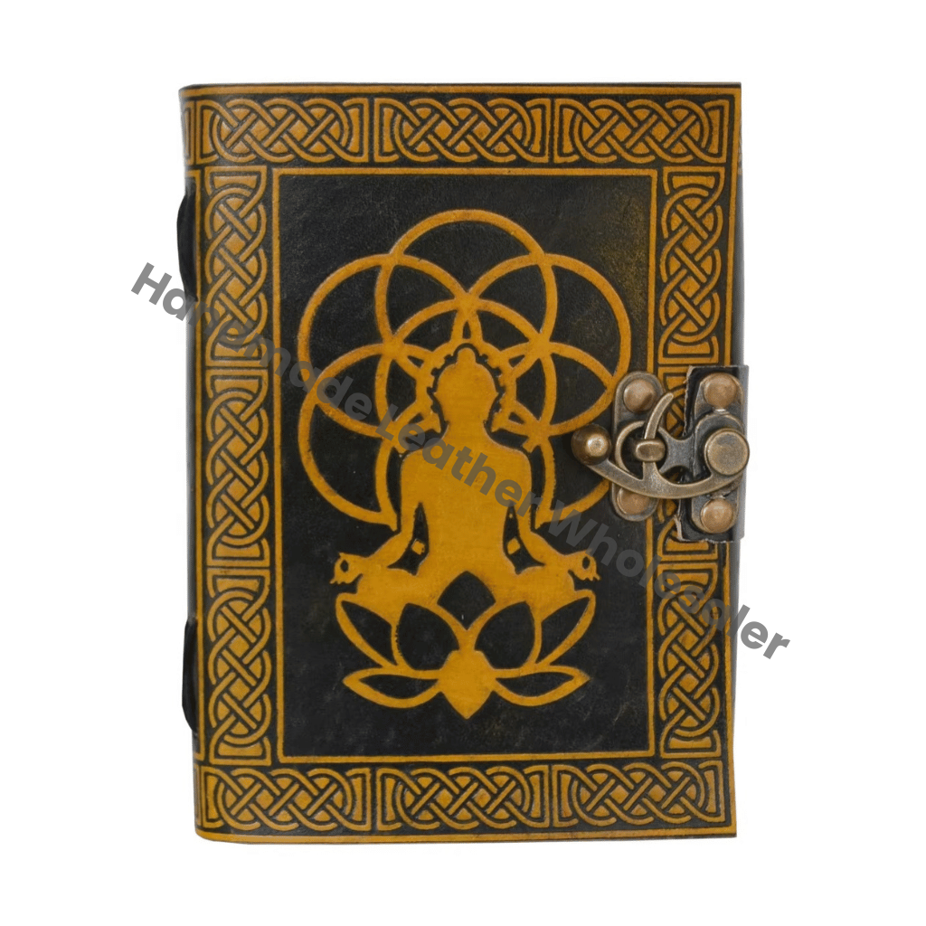 Customized Organizer Handcraft Leather Journal Buddha Embossed Handbook Notebook Organizer Book Diary Vintage Bound Planner