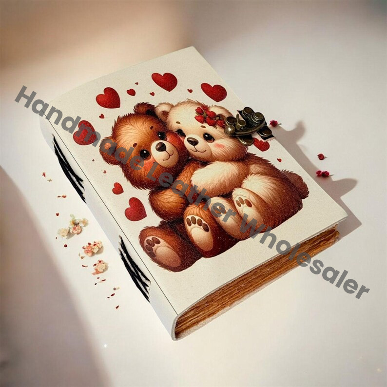 Cute Teddy Bear Couple Journal | Love Diary | Handmade Leather Journal | Romantic Gift for Girlfriend Boyfriend | Valentine Gift Notebook