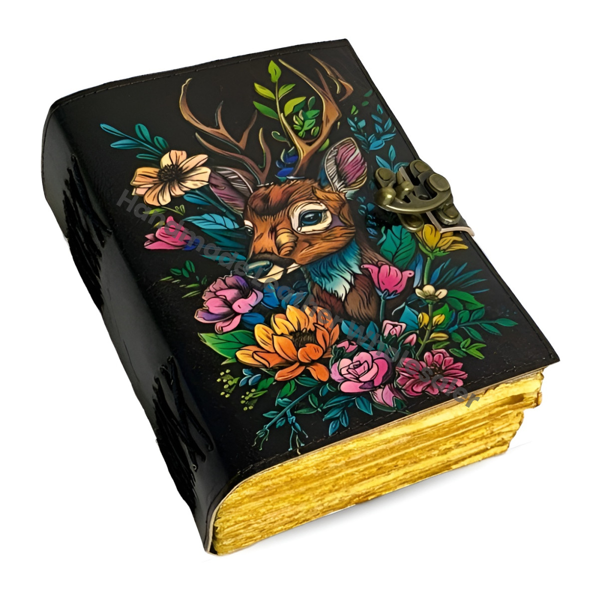 Deer Leather Journal – Handmade Deckle Edge Grimoire, Cottage core Spell Book, Vintage Witchcraft Wiccan Pagan Gothic Gift