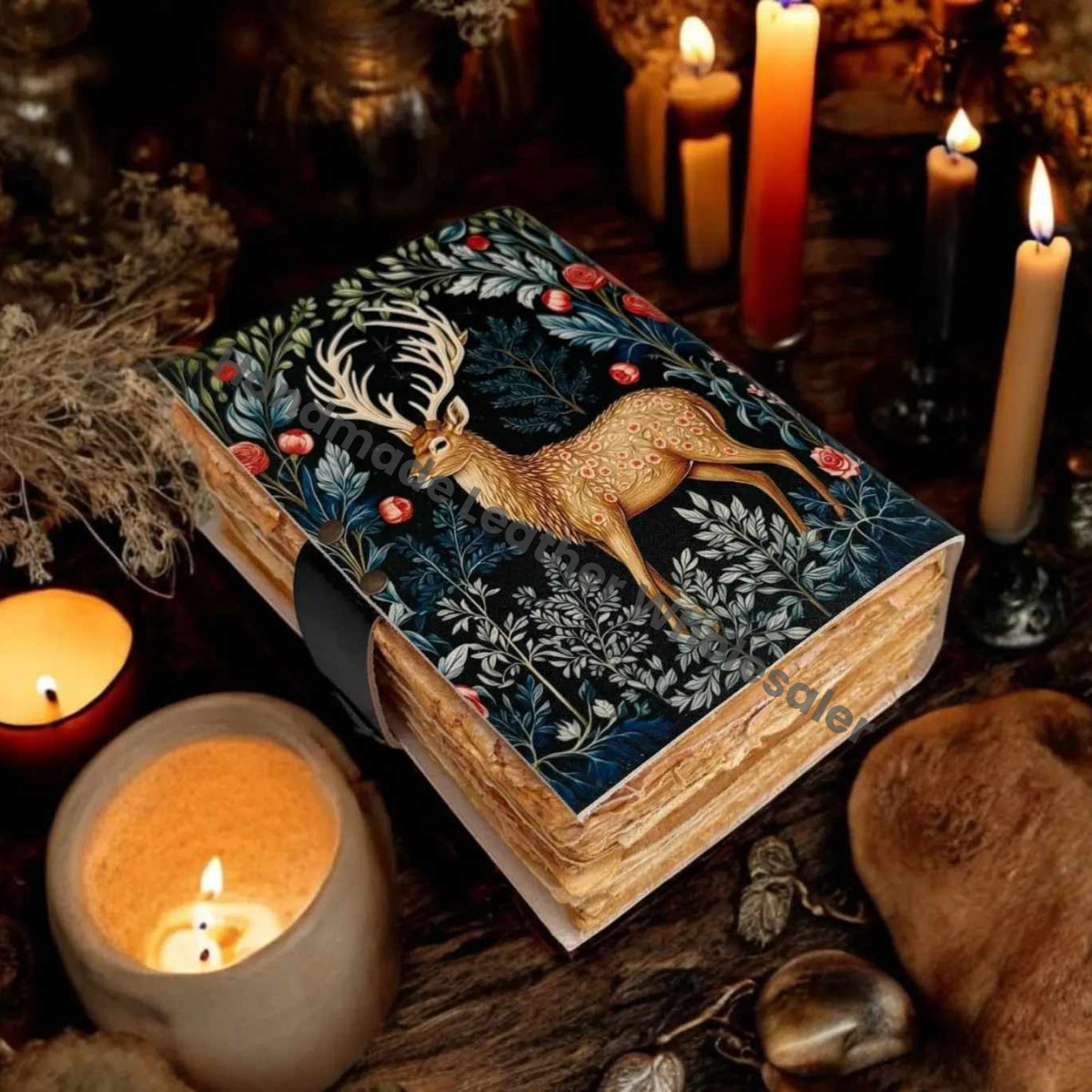 Deer Print Leather Journal: Handmade Book of Shadows Grimoire