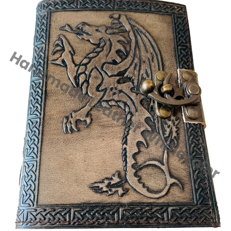 DND Dragon Leather Journal Non-Refillable Antique Medieval Personalized Notebook Planner Lined Vintage Pages Spiral Bound