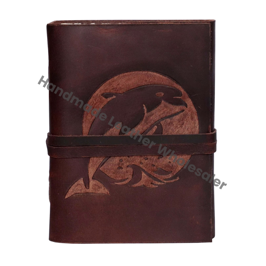 Dolphin Leather Journal Blank Thermal Binding Sketchbook Drawing Handmade Deckle Old Pages Large Notebooks Gift Travel
