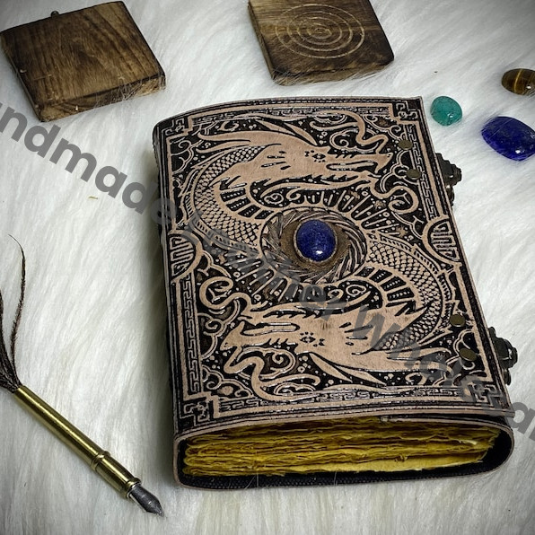 Double Dragon Leather Journal: Handmade Gothic Grimoire with Antique Deckle Paper