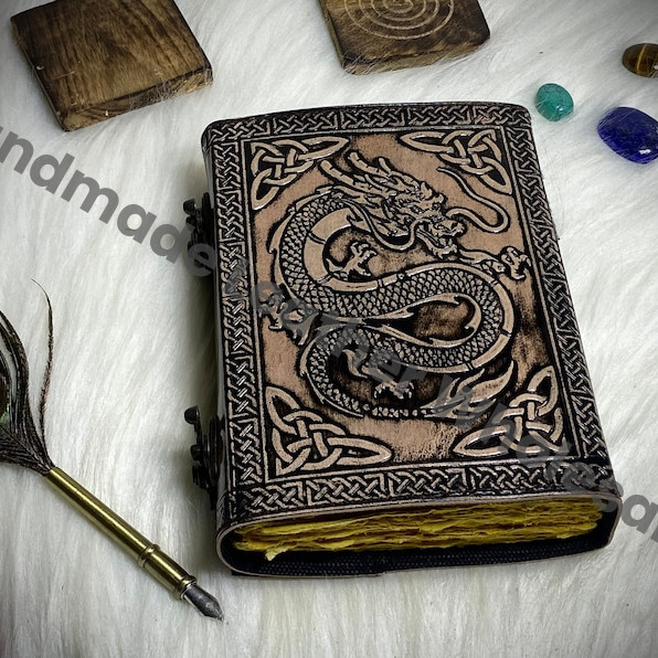 Double Dragon Leather Journal: Handmade Gothic Grimoire with Antique Deckle Paper