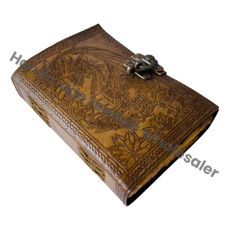 Dragon Book Spells Celtic Wiccan Address Book Vintage Hard Leather Cover Eco-friendly Paper Handmade Embossed Deckle pages